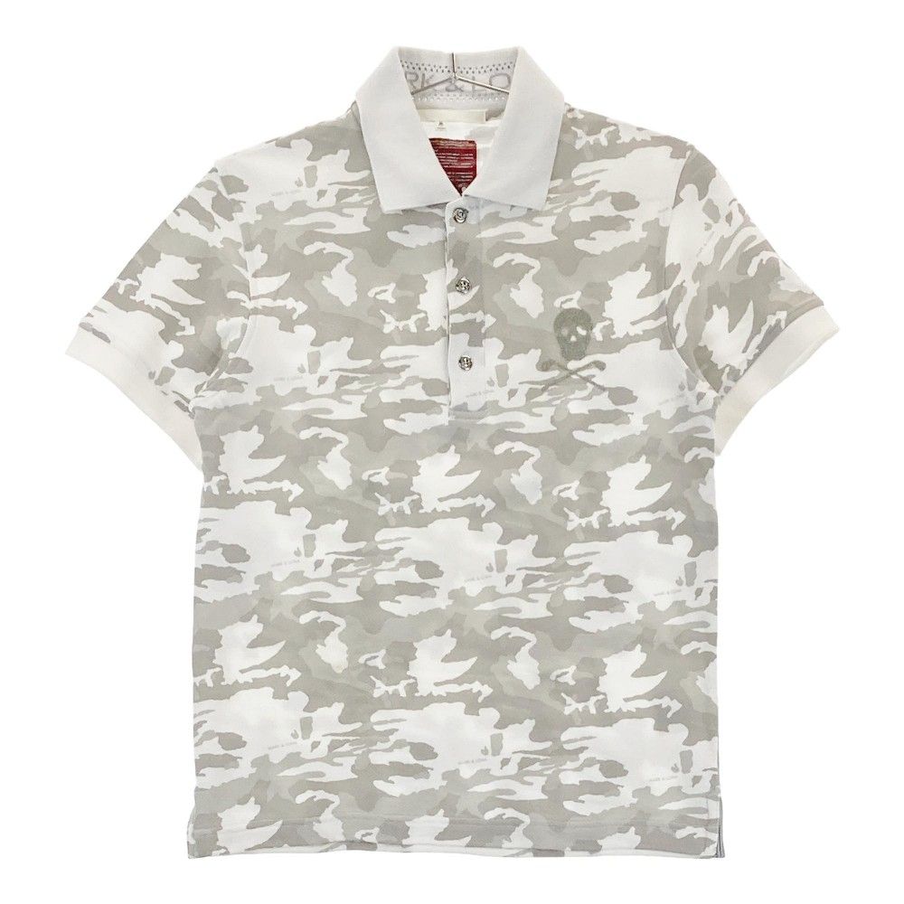 マークアンドロナ 半袖ポロシャツ スカル カモフラ総柄 ピンク M
