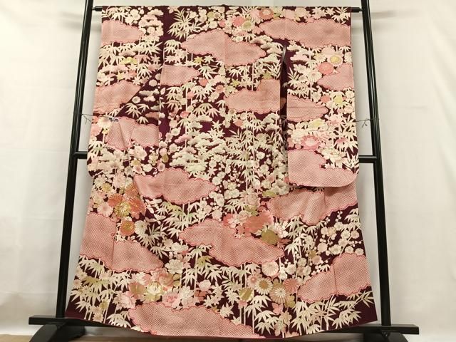 雲取花文様 銀通し 金駒刺繍 金彩 豪華 袷 正絹 成人式 振袖・襦袢セット 平和屋着物○豪華振袖 駒刺繍 花蝶丸文 暈し染め 金彩 正絹 逸品