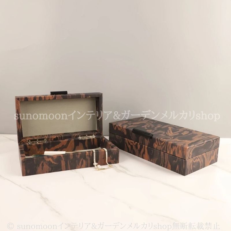 ジュエリーボックス モダン 小物入れ アクセサリーケース フェイクレザー 木製 おしゃれ かわいい デコレーションボックス コスメケース 多目的 収納 長方形 リビング 玄関