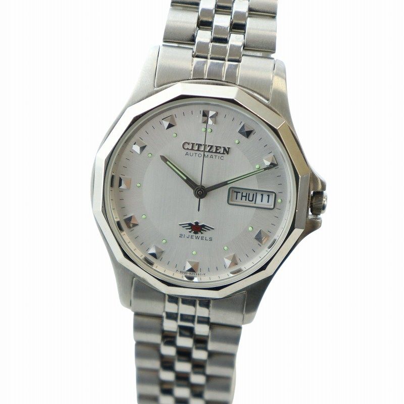 シチズン CITIZEN イーグル7 4-R05491 腕時計 ウォッチ 自動巻き デイデイト 21石 白文字盤 シルバー色 GY18 /MQ