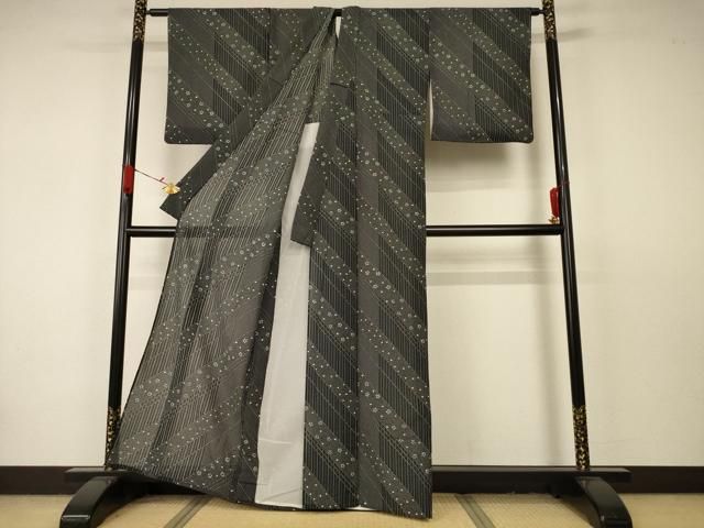 平和屋着物＊夏物 小紋 絽 草花文 洗える着物 AAAY6756sx