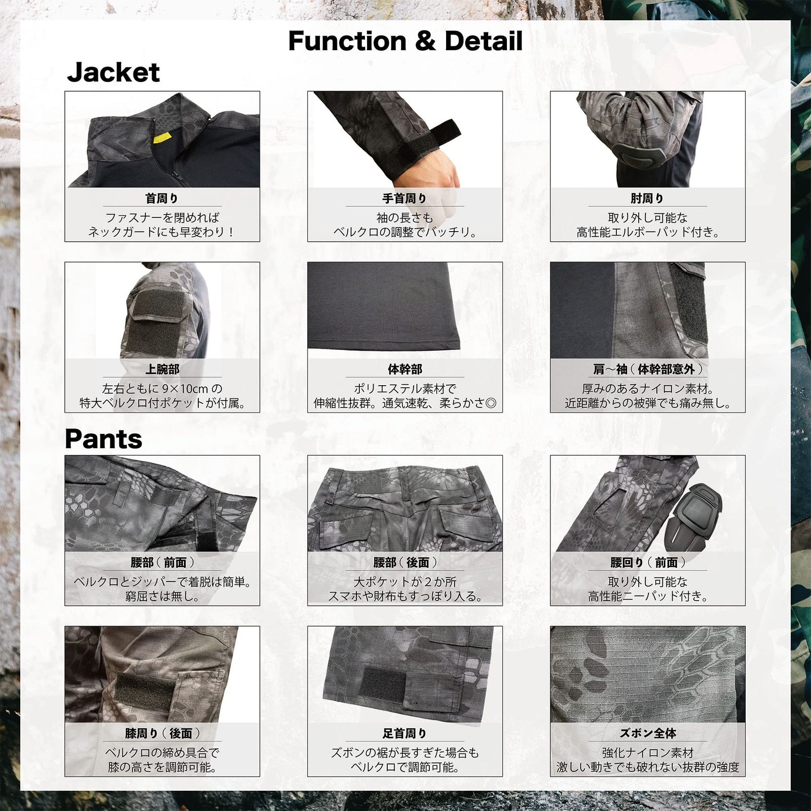 ニーパッド付き 戦闘服