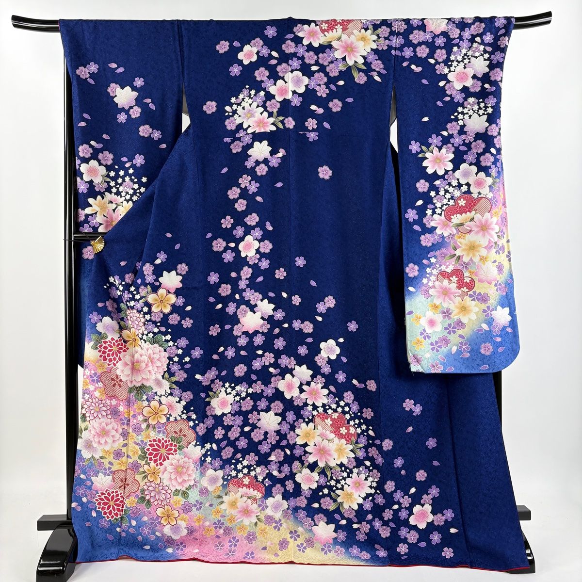 振袖 身長159-174cm 青　牡丹　菊　桜　亀甲紋　手毬　流水紋　正絹 振袖 身長159-174cm 青牡丹菊桜亀甲紋手毬流水紋正絹