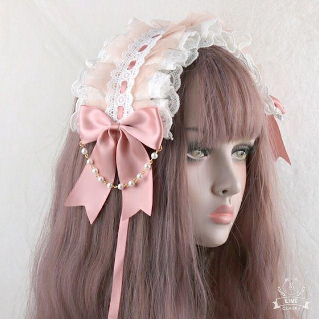 ロリータ ヘッドドレス 髪飾り 仮装 コスチューム コスプレ 甘ロリ リボン ピンク ゴスロリ 新品 黒