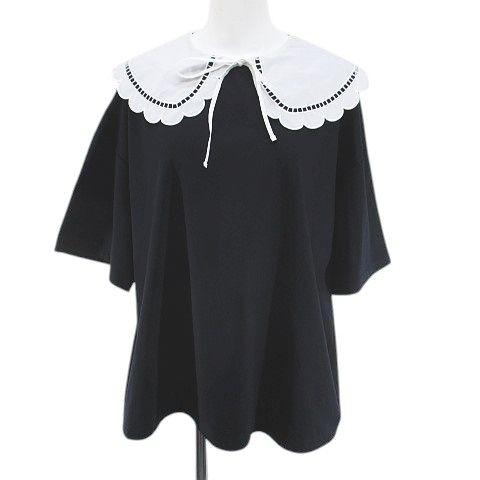 【新品】yori スカラップカットソー ネイビー yori(ヨリ)の「スカラップカラーカットソー【2021SP】2月上旬
