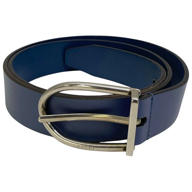 グッチ 309255 ベルト アクセサリー ロゴ レザー シルバー ブルー系 サイズ90|36 GUCCI