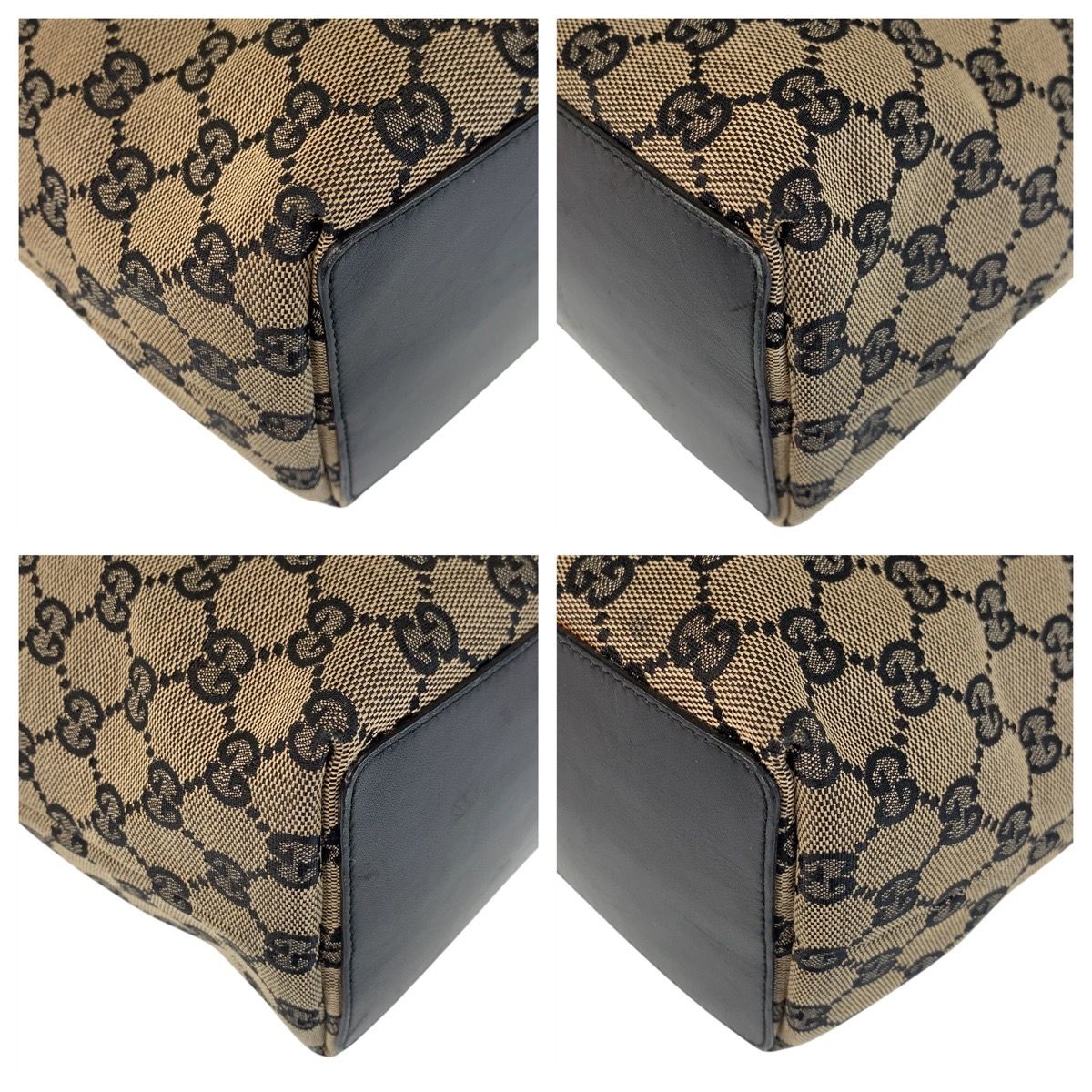 美品 GUCCI グッチ ベージュ ブラック 黒 ゴールド金具 GGキャンバス  