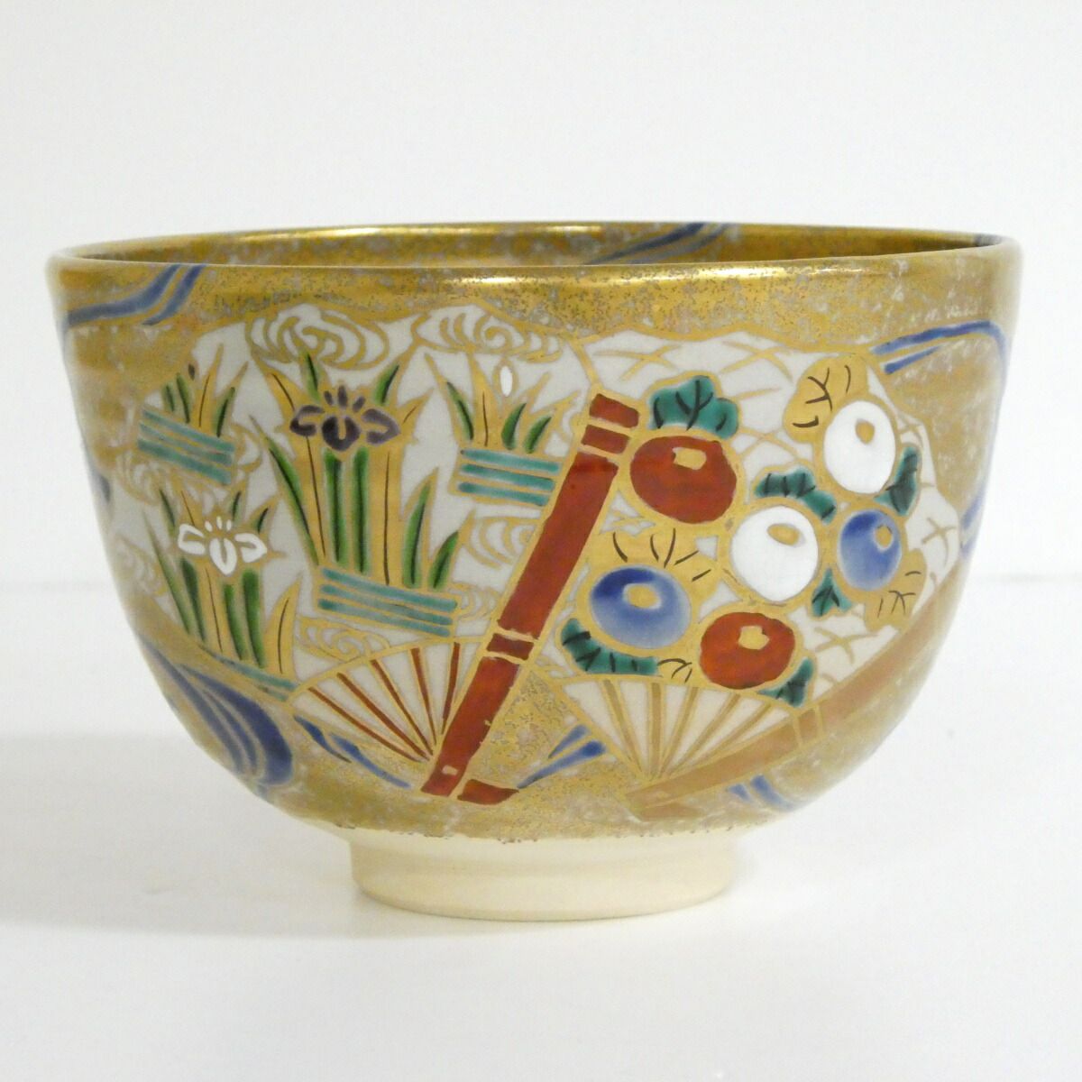八月の特売品】京焼 押小路窯 庄左エ門作 色絵扇面流文 茶碗