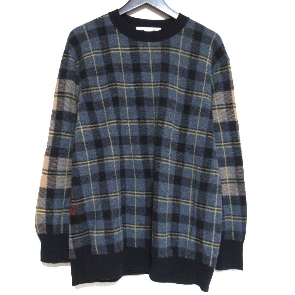 美品 STELLA McCARTNEY ステラマッカートニー チェック柄 バージンウール クルーネック ニット セーター オーバーサイズ S マルチカラー メンズ 古着 中古 USED