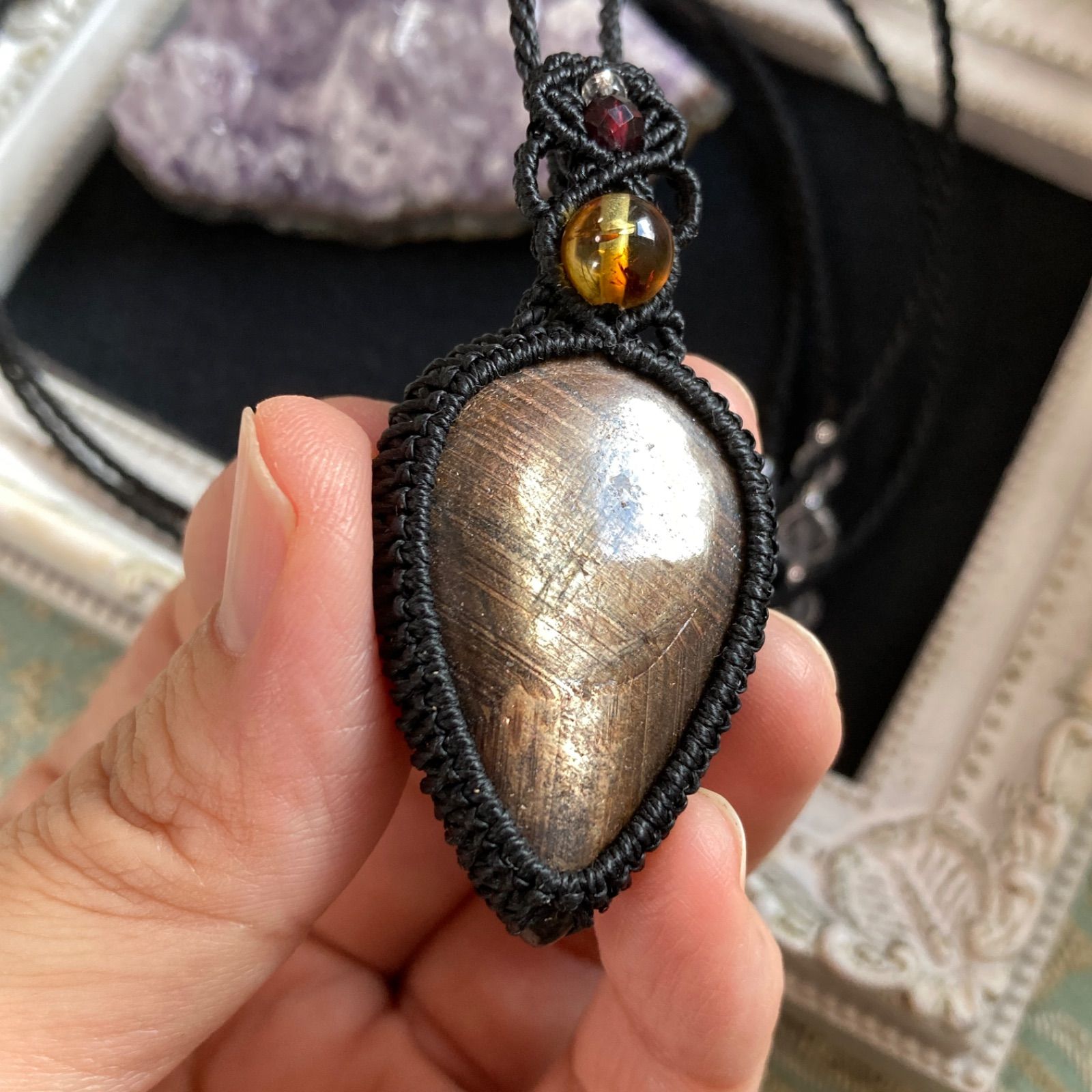 マクラメ編みネックレス 金属アレルギー対応