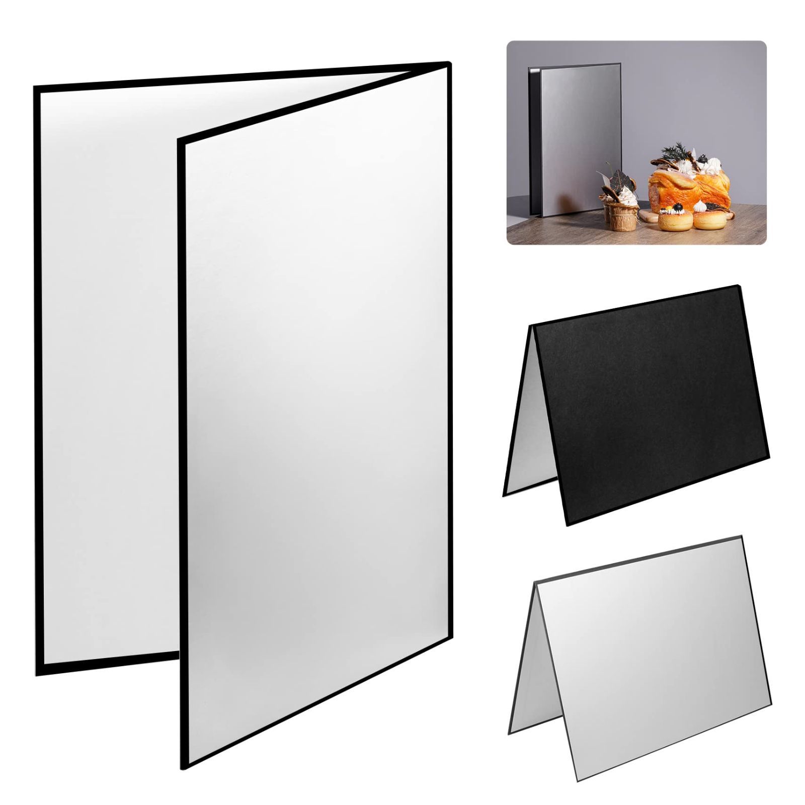 Meking レフ板 反射板 3-in-1 ライティング道具 商品撮影用 29.7x42cm A3サイズ 1枚で3色対応-銀|白|黒 補光|吸光|輪郭強調 縦式 折り畳み コンパクト