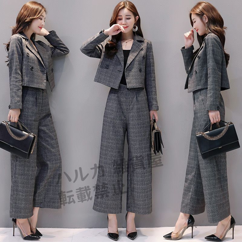 パンツスーツ春 秋 冬 レディース セットアップ チェック フォーマルスーツ 上下2点セット 入学式 スーツ パンツスーツ ビジネス オフィス WWW_MORNINGWALKER_COM