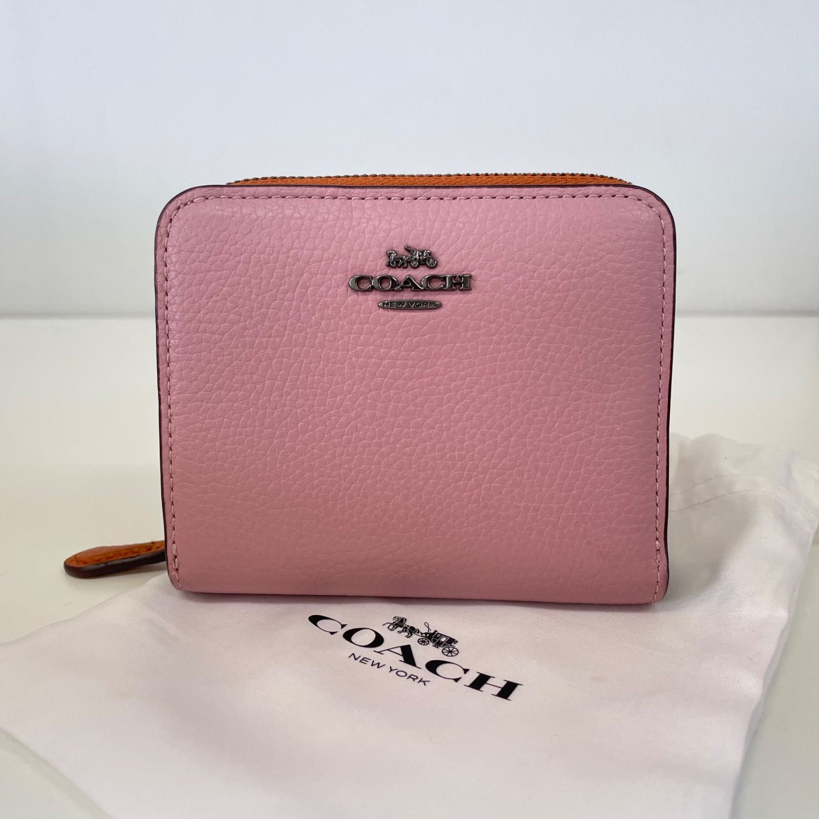 美品 COACH コーチ コンパクト ウォレット レザー レディース ピンク