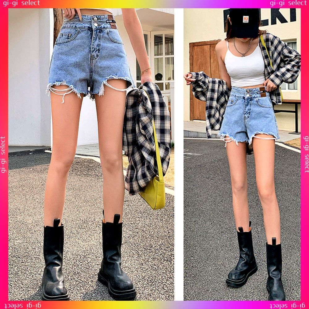 ダメージ加工デニムショートパンツ ダメージ加工デニムショートパンツ 韓国風ホットパンツ レディース
