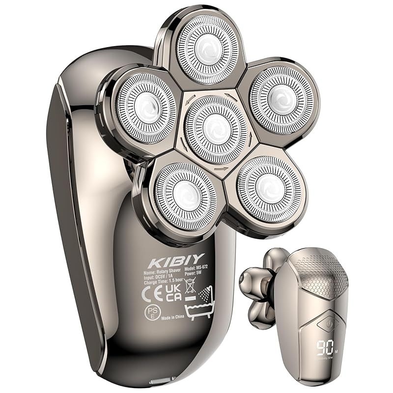 スキンヘッド シェーバースキンヘッド シェーバー Kibiy 5-in-1 6Dフローティングヘッド シェーバー IPX7防水 Type-C充電 メンズ 電気シェーバー 髭剃り 電気シェーバー 電動シェーバー 回転式 電気シェーバー 男性 ロータリーシェーバー