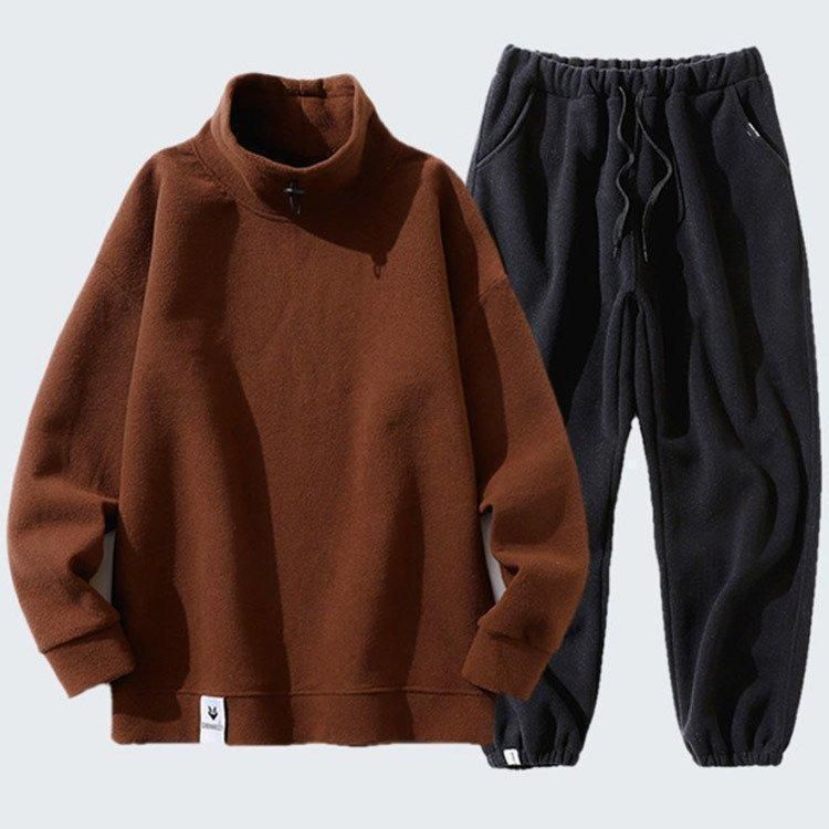 メンズ スウェット 上下セット フふわふわ あったか セットアップ 長袖 部屋着 立ち襟 長 パジャマ ハイネックプルオーバー ルームウェア  nee3d925420