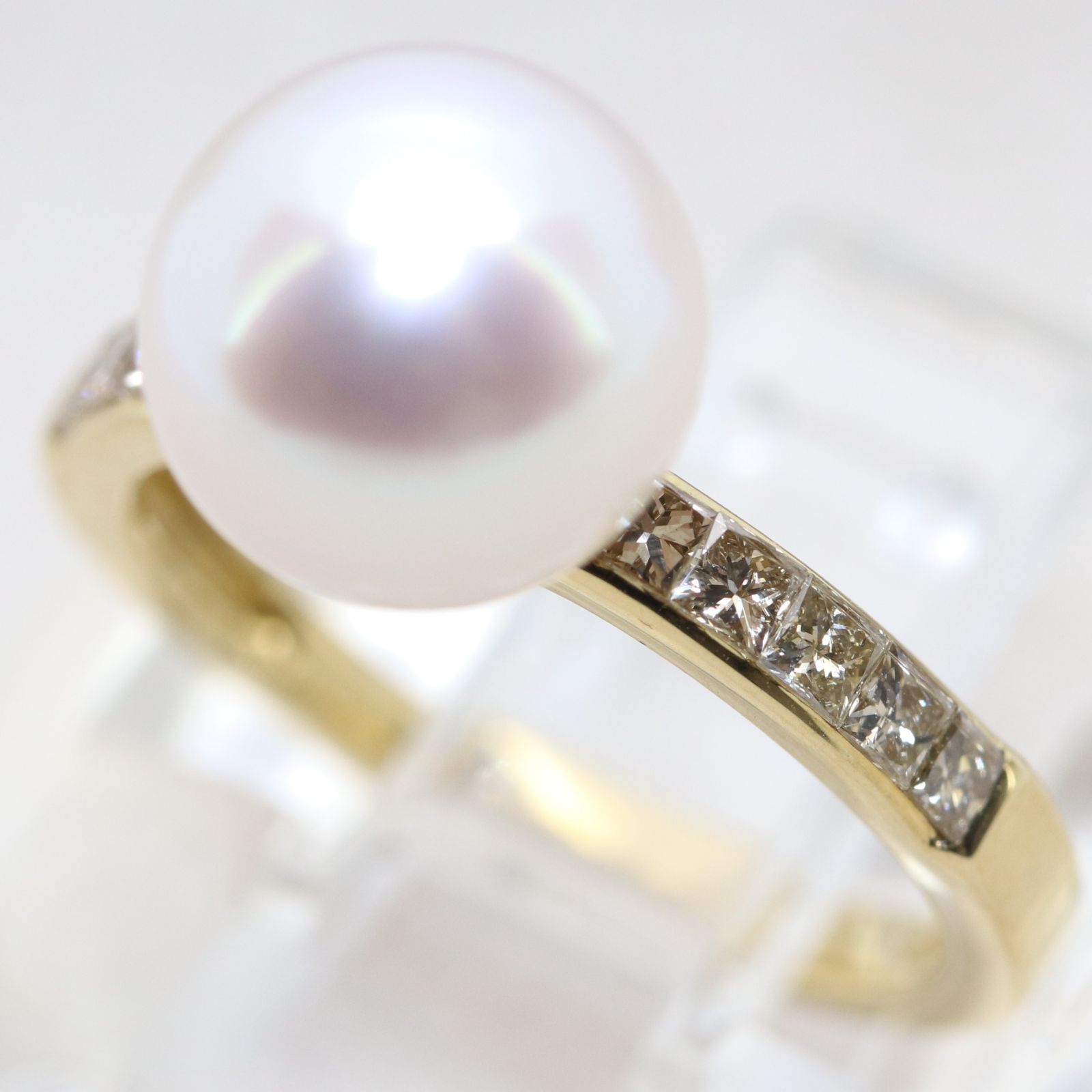 GSTV リング K18 パール8.8mm 真珠×ダイヤモンド プリンセスカット /24