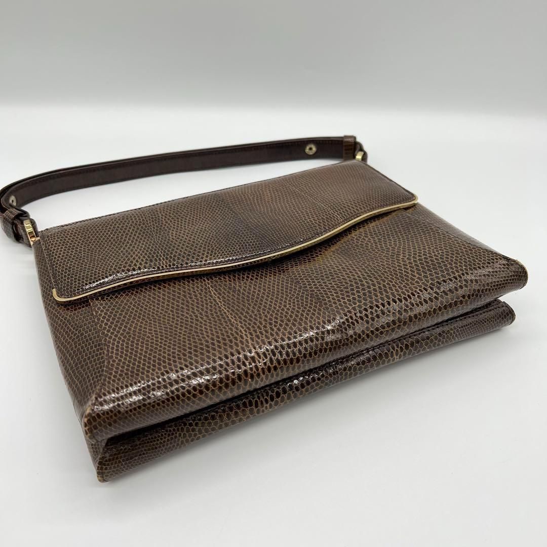 美品】リザード lizard ハンドバッグ ブラウン エキゾチック