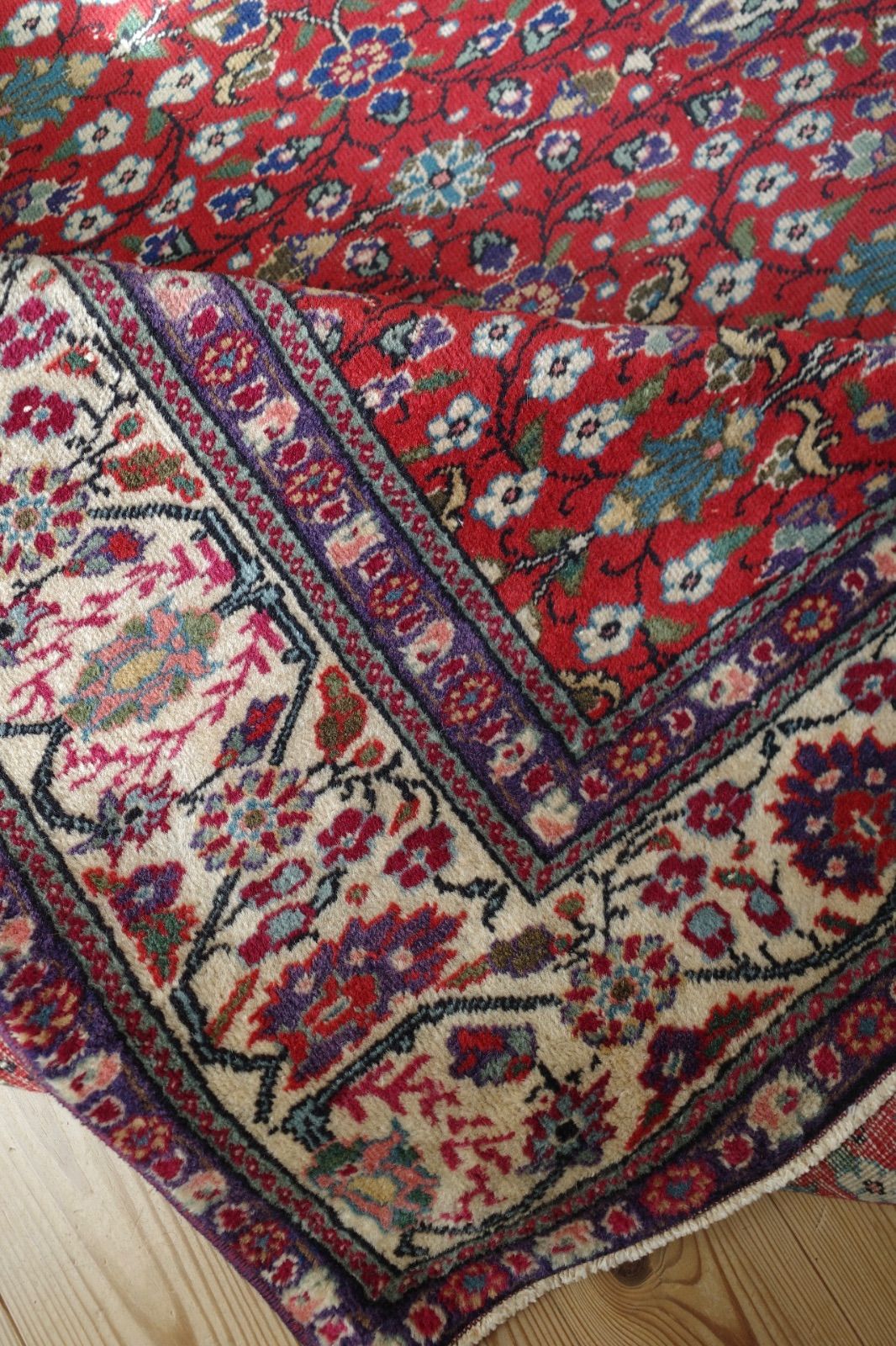 41×79 くすみレッド 紋章柄 ミニランナー トルコヴィンテージラグ 楽天