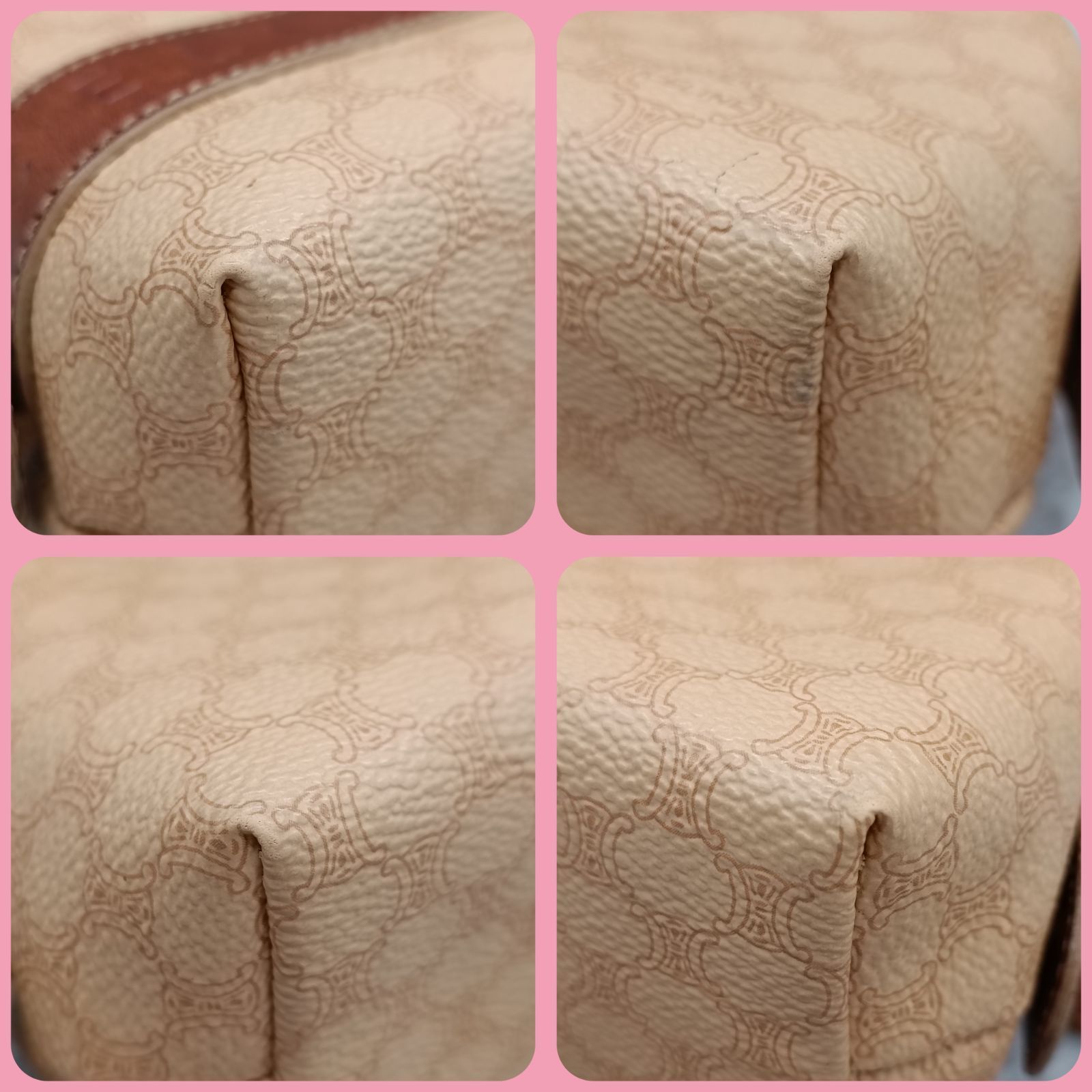 セリーヌ マカダム柄 ポーチ 小物入れ ベージュ系 CELINE セリーヌ マカダム柄 ポーチ コスメポーチ MC98/1 ベージュ x