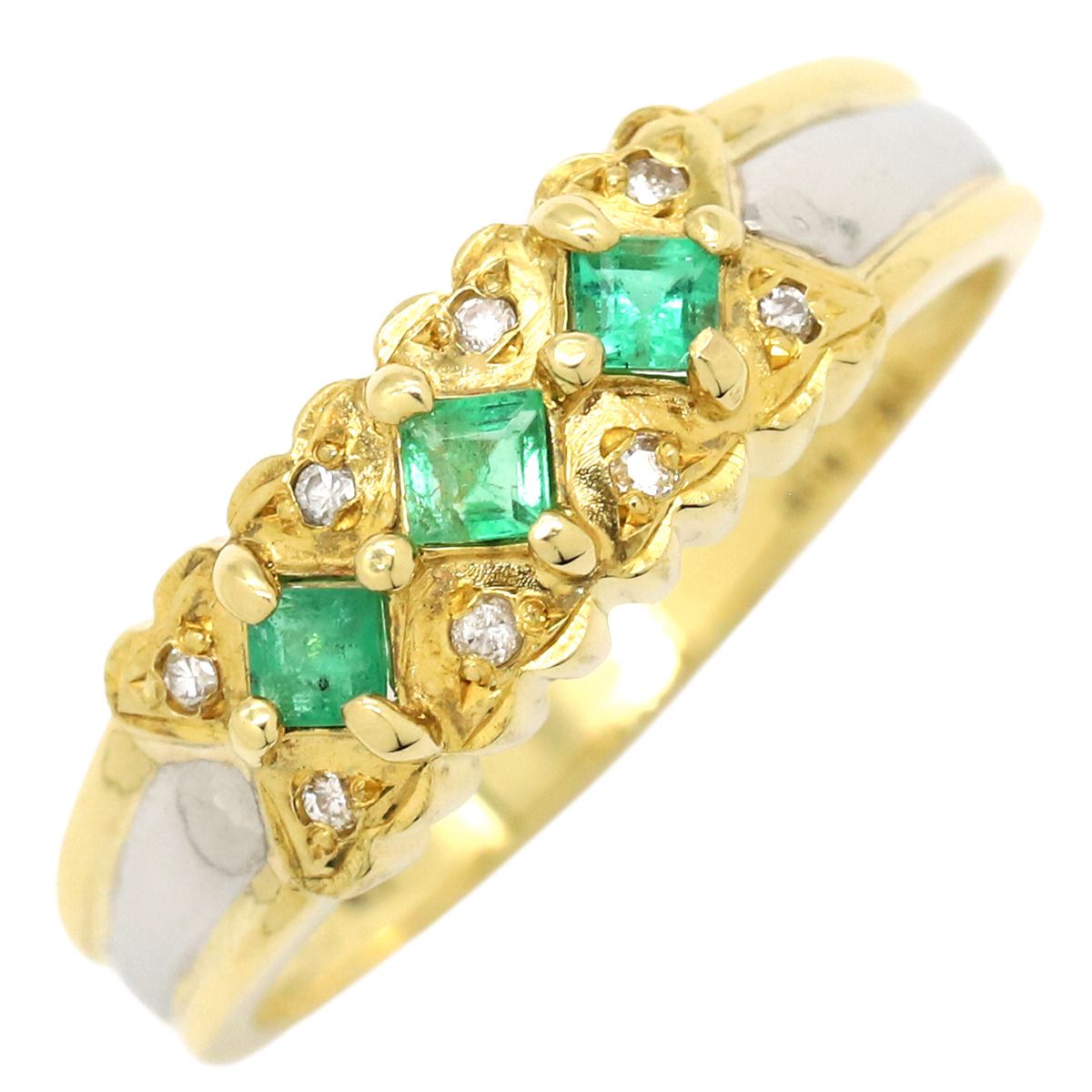 リング 指輪 エメラルド ダイヤモンド リング K18YG Pt900 エメラルド  