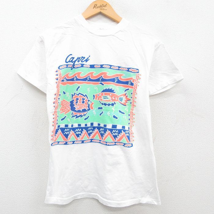 M/古着 半袖 ビンテージ Tシャツ メンズ 80s コットン クルーネック 白 ホワイト 23jun26 中古