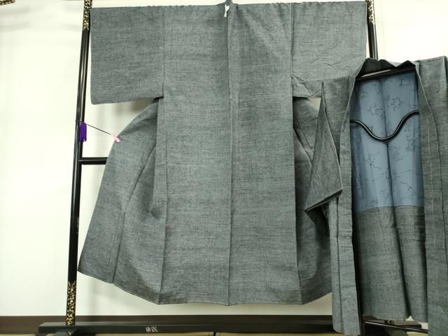 平和屋着物 上 男性 紬 アンサンブル 長羽織 灰色 羽裏 鳥獣戯画 ♥ DZAA9202kh5