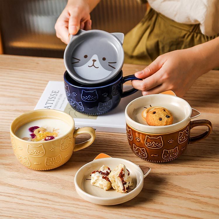 マグカップ 蓋付き 陶器 マグ カップ コップ 約325ml 蓋つき 猫