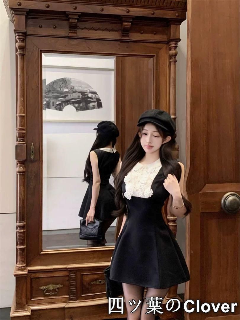 白襟 ミニ丈レースワンピース