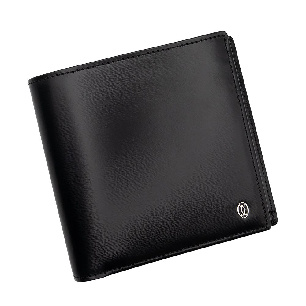 カルティエ Cartier 二つ折り財布 レザー ブラック シルバー金具 黒