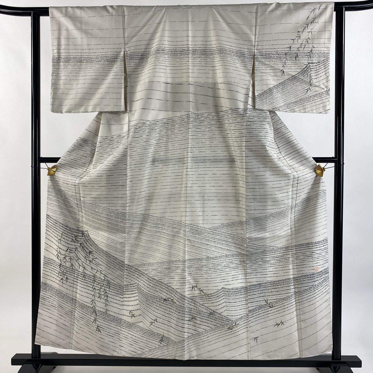 訪問着 身丈156.5cm 裄丈60.5cm S 袷 牛首紬地 やまと 落款 柳 縞 白 正絹