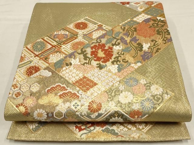 平和屋着物▽佐賀錦 六通柄袋帯 松竹梅 草花文 金糸 正絹 逸品