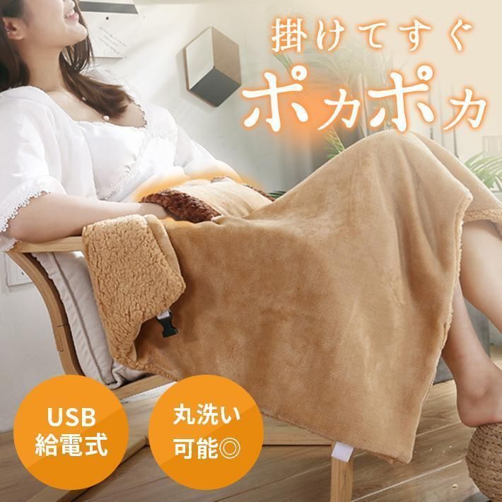 ブランケット 毛布 洗える 電熱アームポケット付き ヒーター ひざ掛け 裏地ボア USB モバイルバッテリー 手袋 ポケット 肩掛け 暖かい アウトドア 車内
