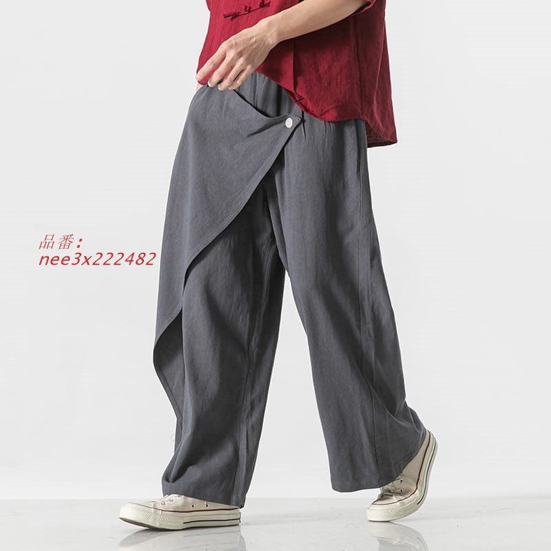 チャイナパンツ メンズ 中華風 カンフーパンツ 男性用 ゆったり はかま ワイドレッグ 袴パンツ ラップパンツ 巻きパンツ nee3x222482
