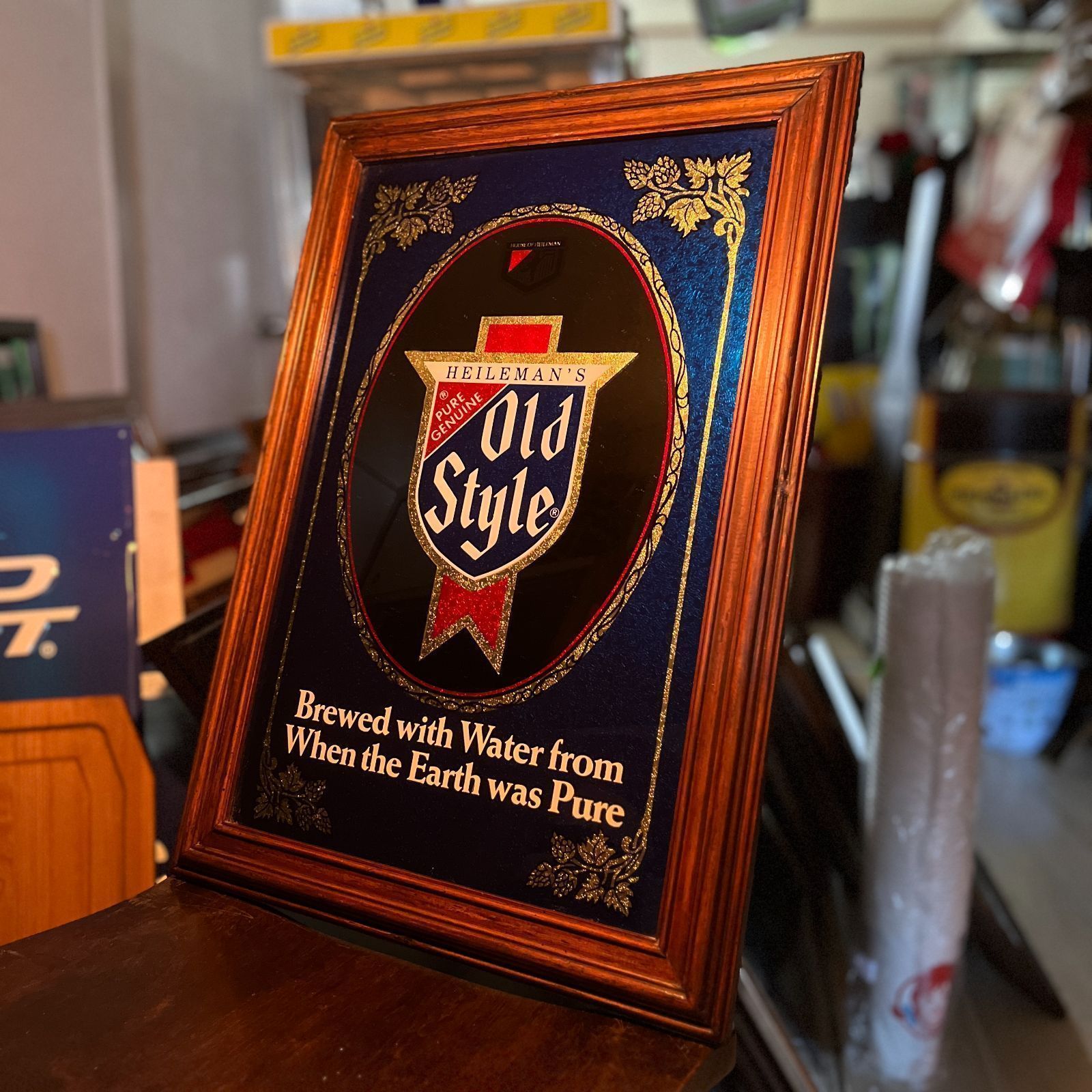 バーミラー　Mirror　OLD　パブミラー】1980s　80s-　Bar　Pub　HEILEMAN´S　お酒　STYLE　企業物　オールドスタイル　Mirror　ブルー　ビール