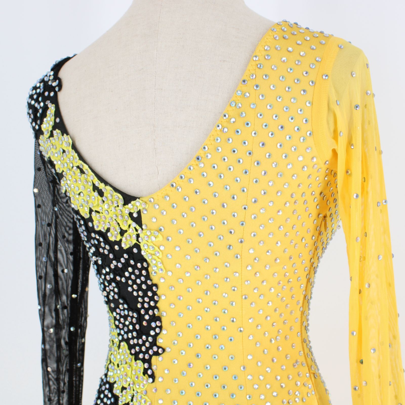 社交ダンス ラテンドレス 黄色と黒 フリル付き 美品 社交ダンス衣装