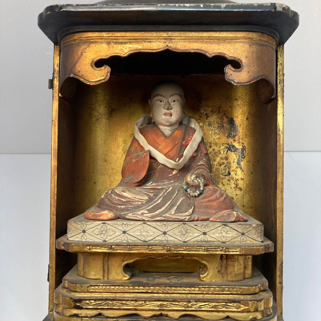 時代 木彫彩色 日蓮聖人 坐像 仏像 トヒチ 東さ6-0323