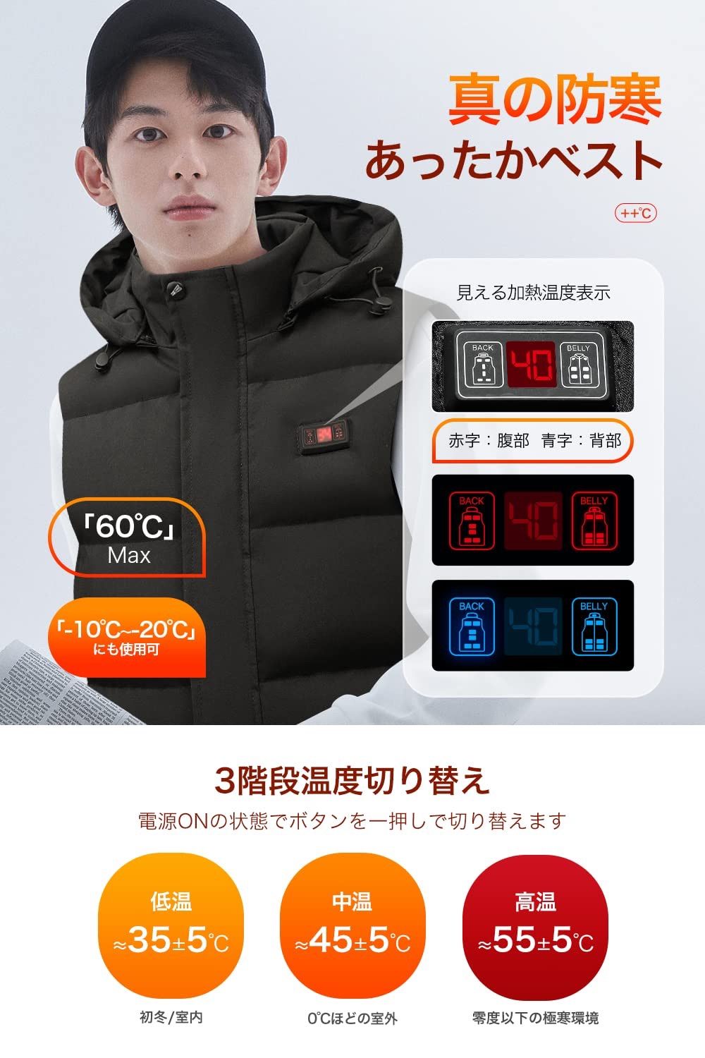 電熱ベスト ヒーターベスト 【15箇所発熱 & 30000mAhバッテリー付属】