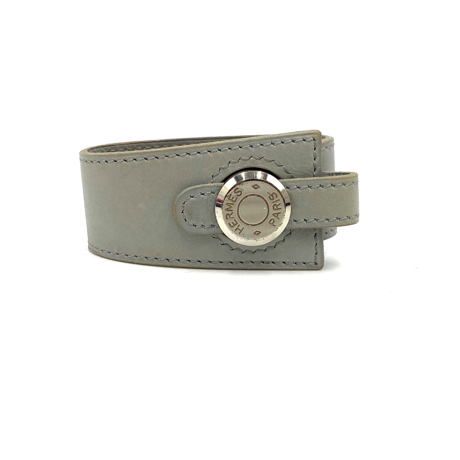 HERMES エルメス セリエ レザー ベルト ブレスレット バングル ライトブルー系 ヴィンテージ