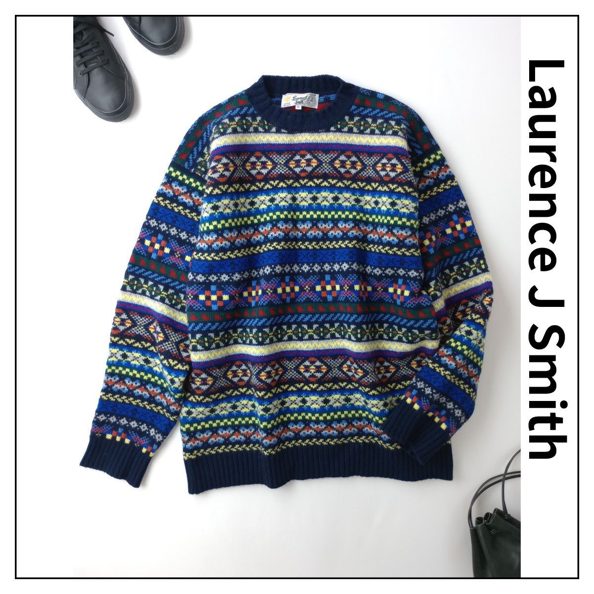 Laurence J Smith ジャガードニット Laurence J Smith ローレンスジェイスミス ウール 毛 100％ ジャガード