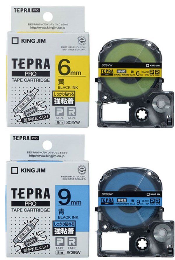 新品！未使用！KING JIM キングジム TEPRA PRO テプラ プロ テープカートリッジ 強粘着ラベル SC6YW 黄×18 SC9BW 青×18 36個セット