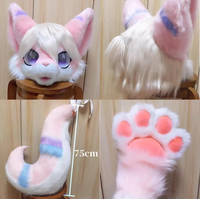 ファースーツ 着ぐるみセット NO.248 キツネ ピンク ケモノ ファースーツ 全頭ヘッド ぬいぐるみ コスプレ コスチューム 一点物