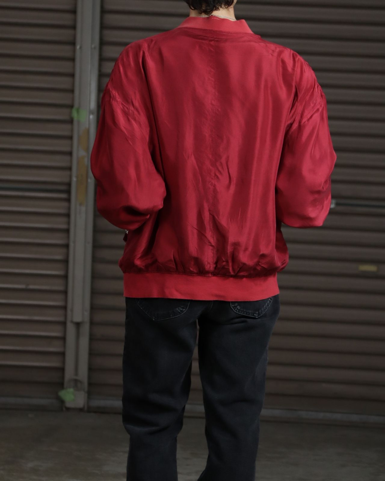 oversized silk bomber jacket blouson faded red 80s 90s シルク 