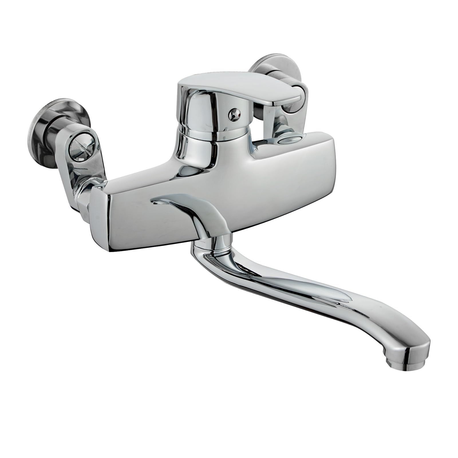 混合水栓 壁付き キッチン水栓シングルレバー混合水栓黄銅 クロム処理ハンドシャワー付 エコハンドル 沃 蛇口