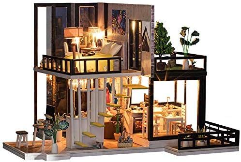 DIYの子供のおもちゃの家 DIY木製ドールハウス手芸ミニチュアキット大ヴィラ家具用子供と大人誕生日プレゼント 友達を驚かせる理想的で創造的な贈り物 色 Multi-colored Size 27.3*23.3*18.5cm