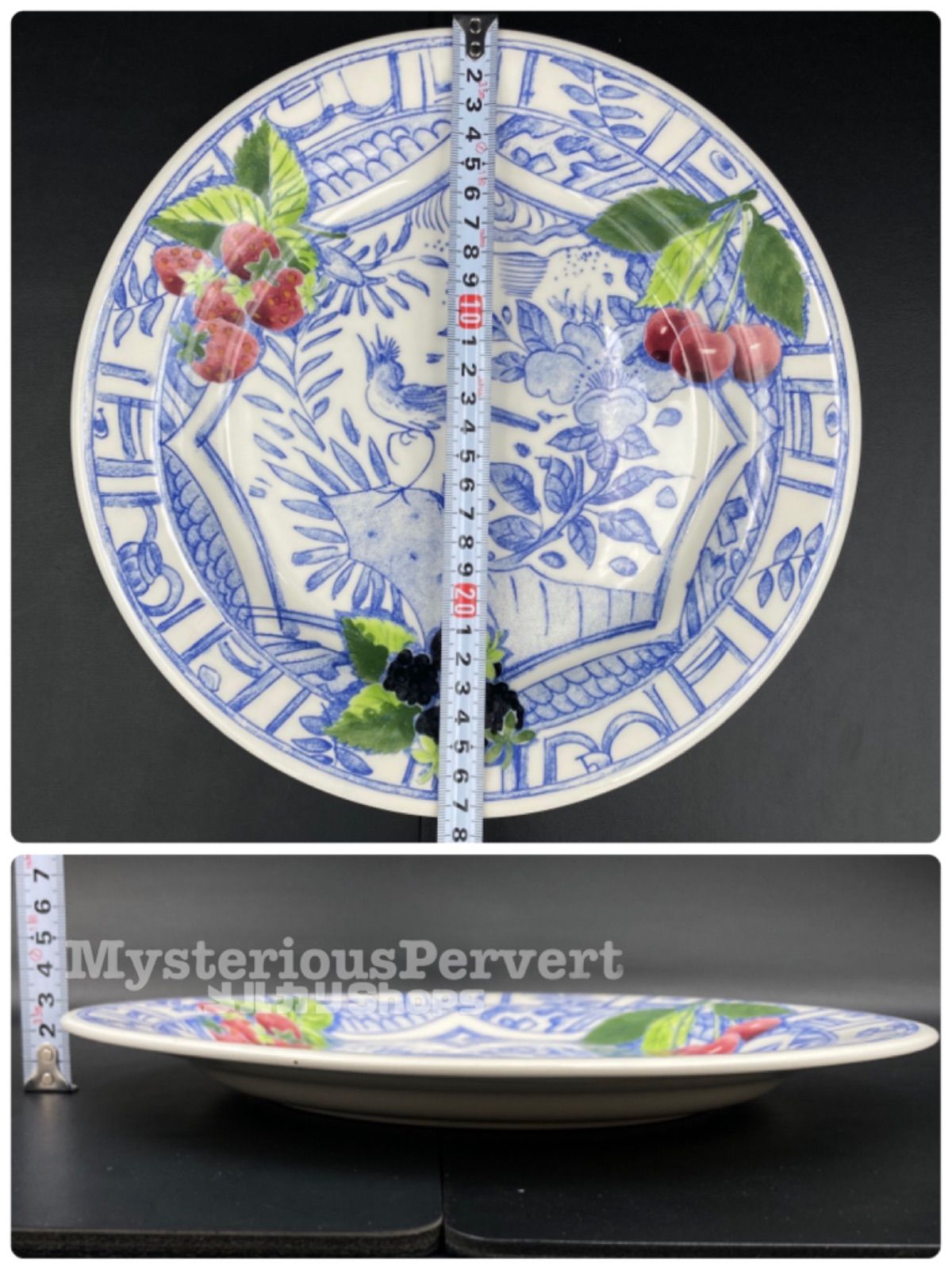 MZ075)Gien France Oiseau Bleu Fruit Plate 27cm 2枚 現状品