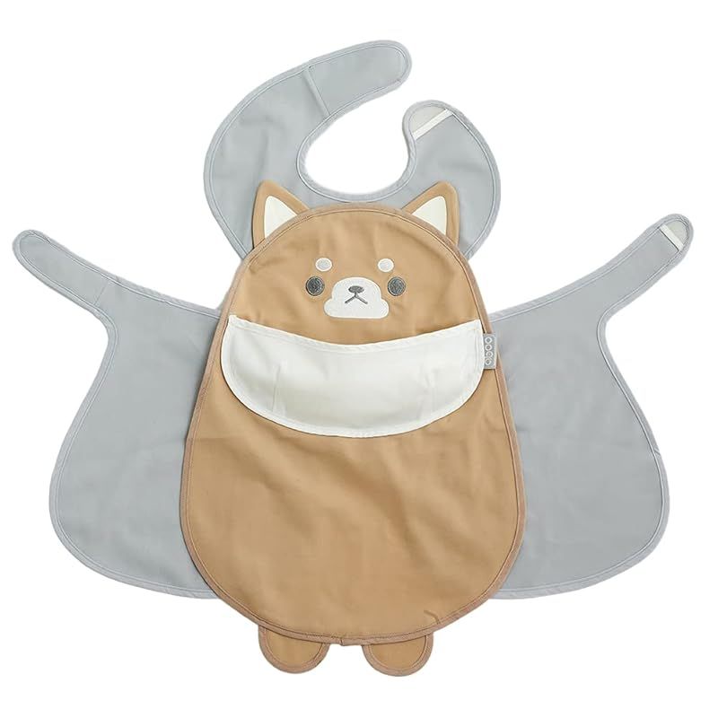 [aboo] アブー お食事エプロン 立体ポケット マジックテープ はっ水 ロング丈 持ち運び 保育園 出産祝い (しばいぬ) 1
