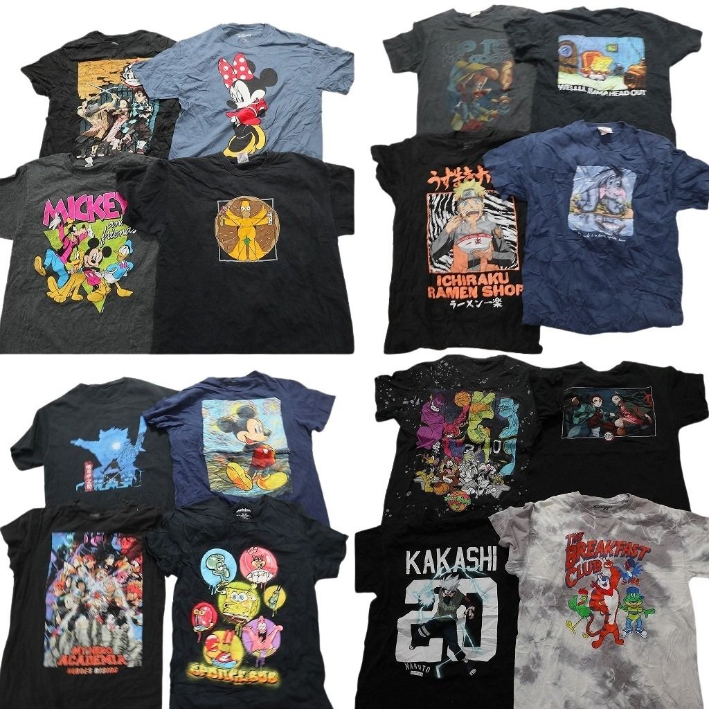 古着卸 キャラクター 半袖Tシャツ 16枚セット メンズ M ディズニー ナルト 鬼滅の刃 シンプソンズ 古着 NA7735