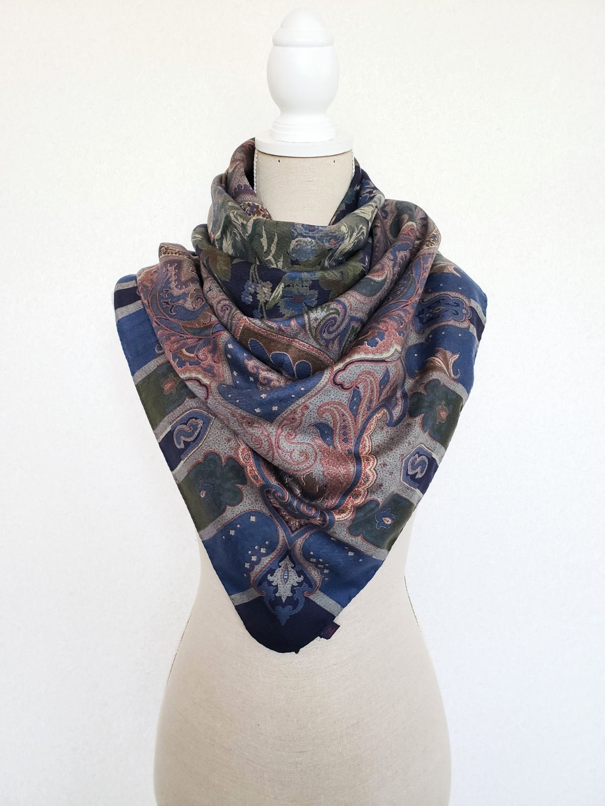 40h8 エトロ ETRO マフラー ウール ブラウン×パープル×マルチ 美品