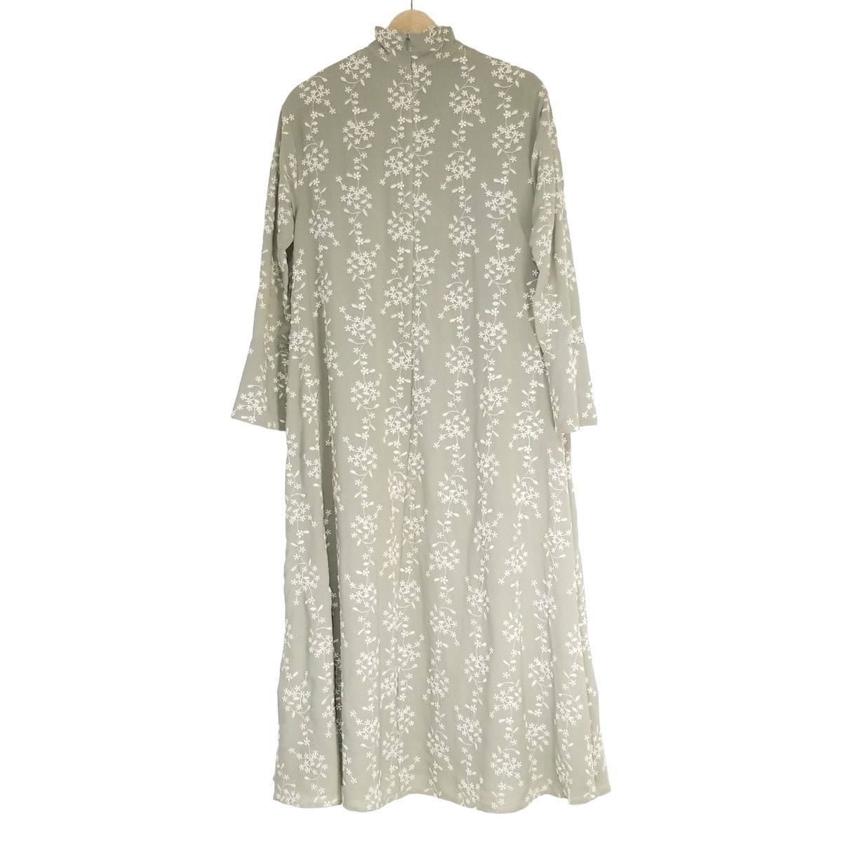 CLANE クラネ ワンピース サイズ0 XS レディース - ライトグリーン×アイボリー ハイネック 長袖 ロング 刺繍 フラワー 花